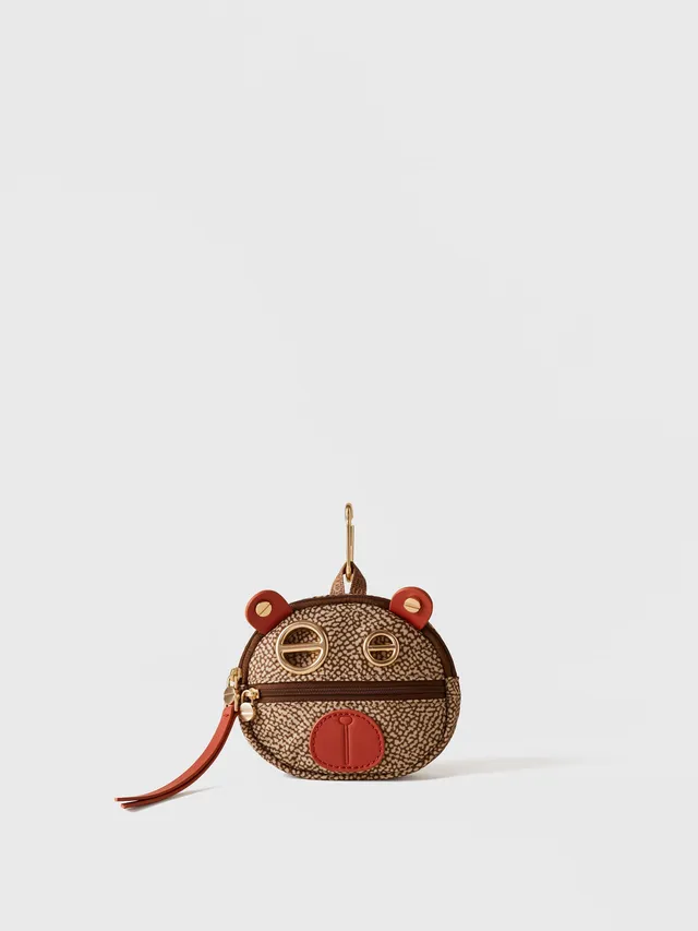 borbonese-charm-orso-in-tessuto-riciclato-stampa-op-con-pelle-di-vitello-e-mosch image 1