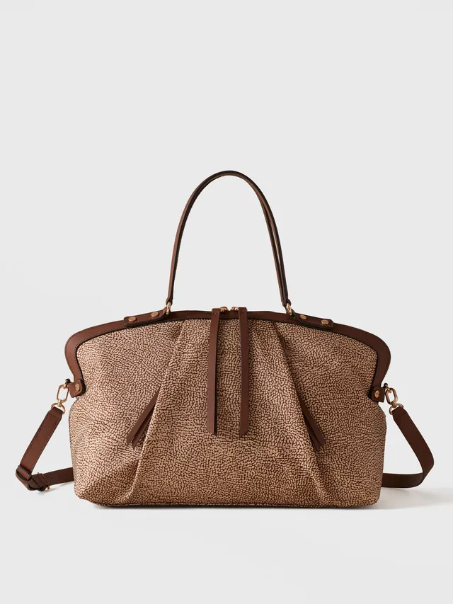 borbonese-frame-borsa-bauletto-medium-tessuto-riciclato-stampa-op-vitello-tracol image 1