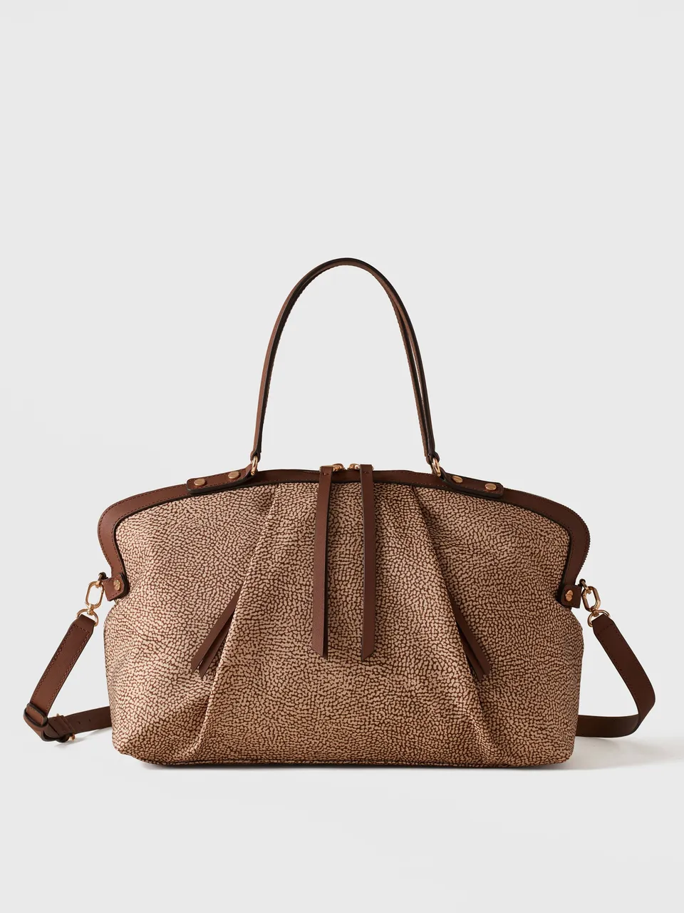 borbonese-frame-borsa-bauletto-medium-tessuto-riciclato-stampa-op-vitello-tracol image 1