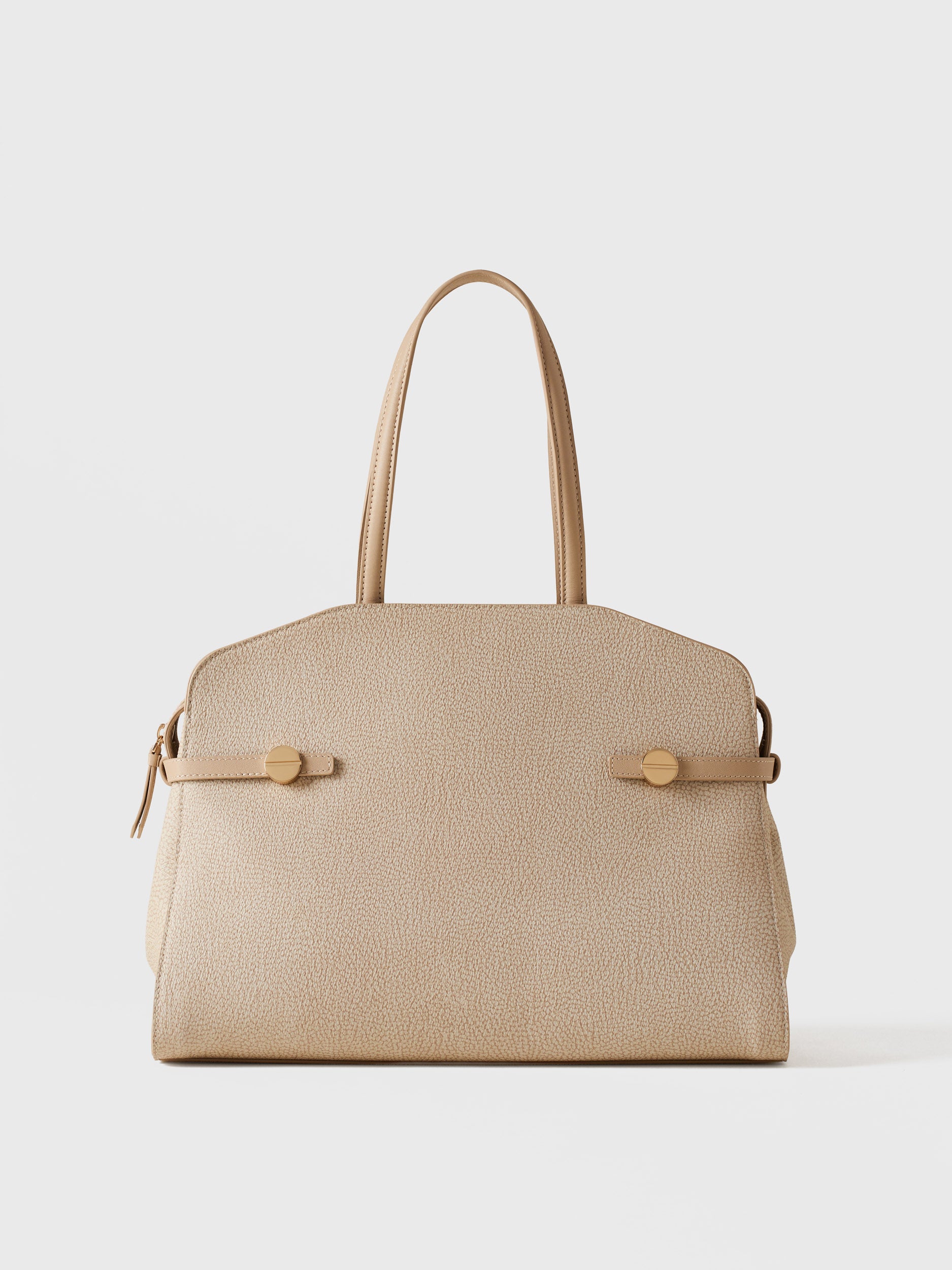 borbonese-gemini-borsa-shopping-medium-tela-stampa-op-dettagli-in-vitello-zip-e- image 1